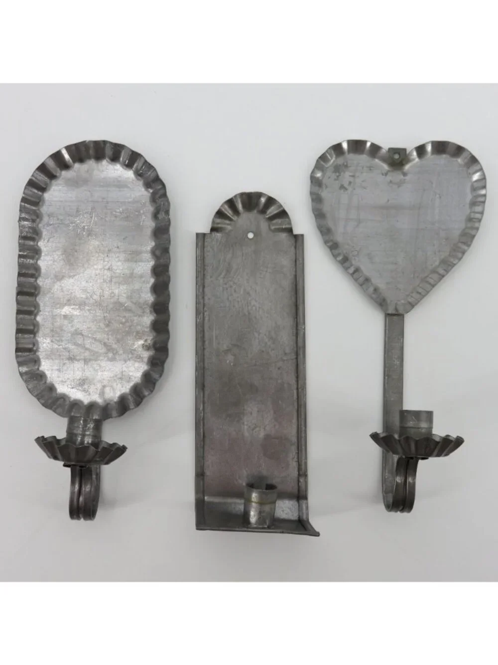 VTG Set of 3 Silver Tone Metal Ruffle Edge Hanging Candle Holder Sconces Country